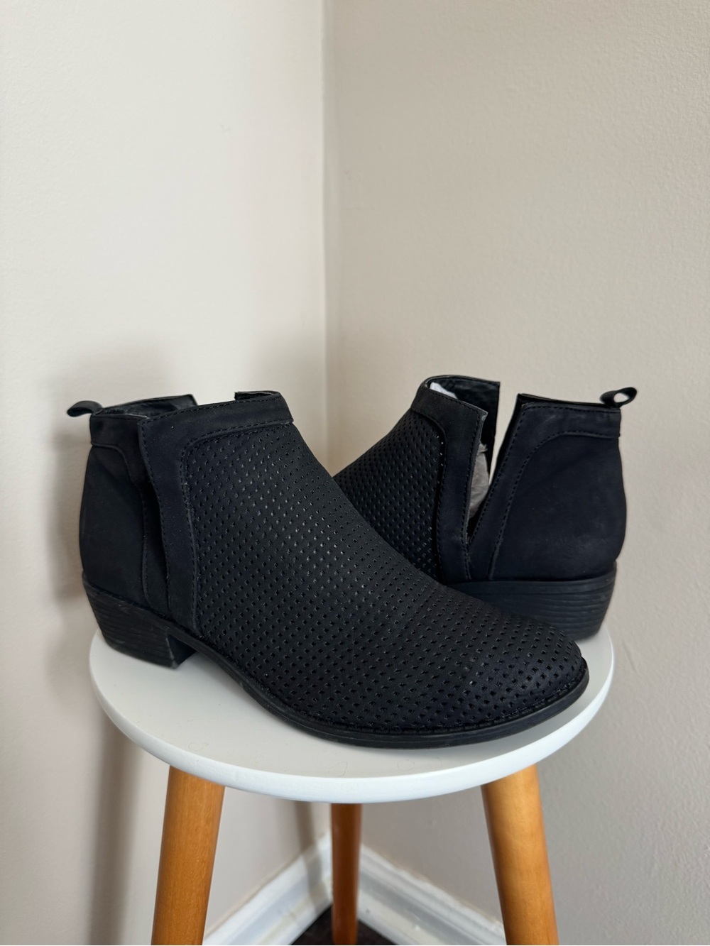 Restricted Black Perforated Ankle Booties